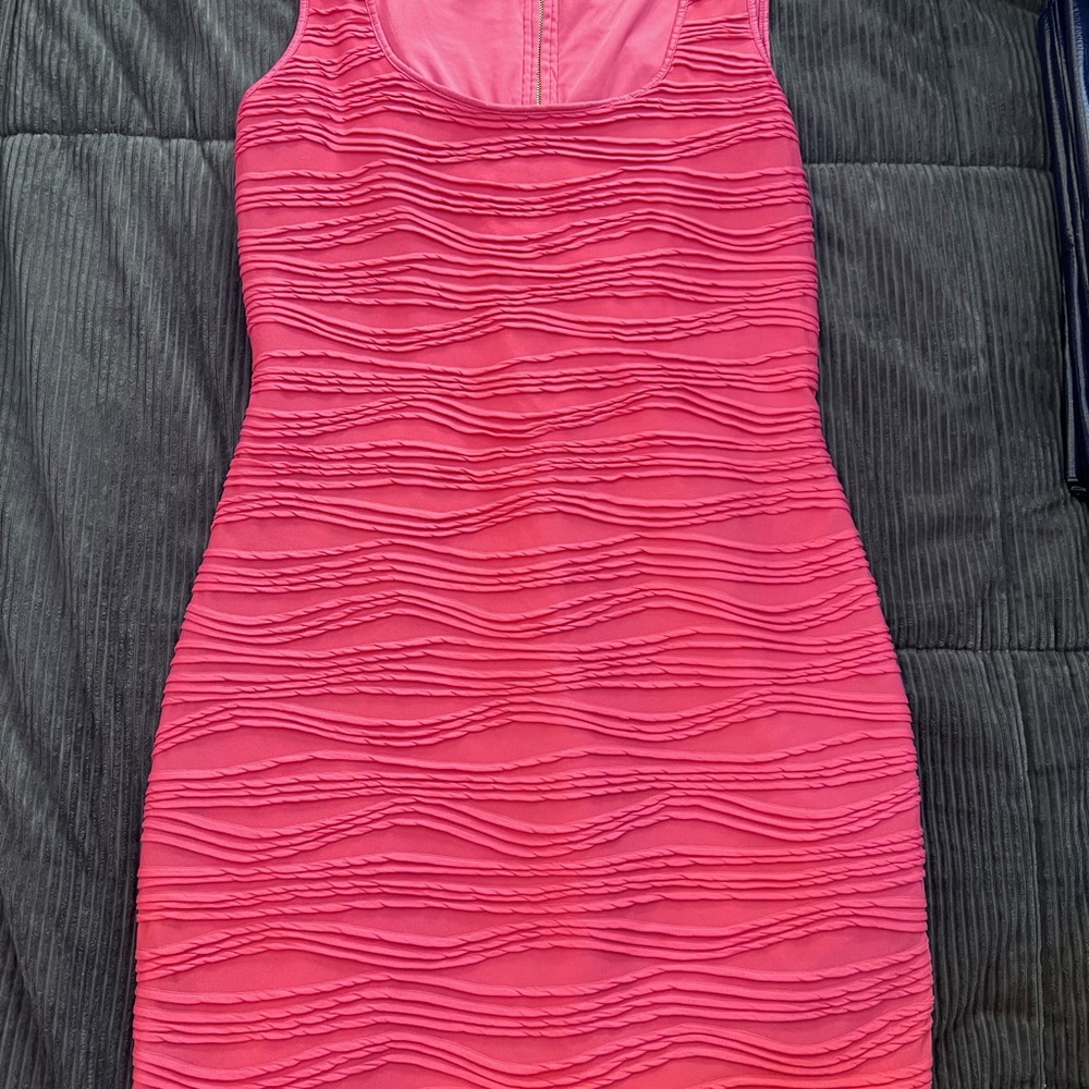 Guess Vibrant Pink/Coral Textured Mini Dress
